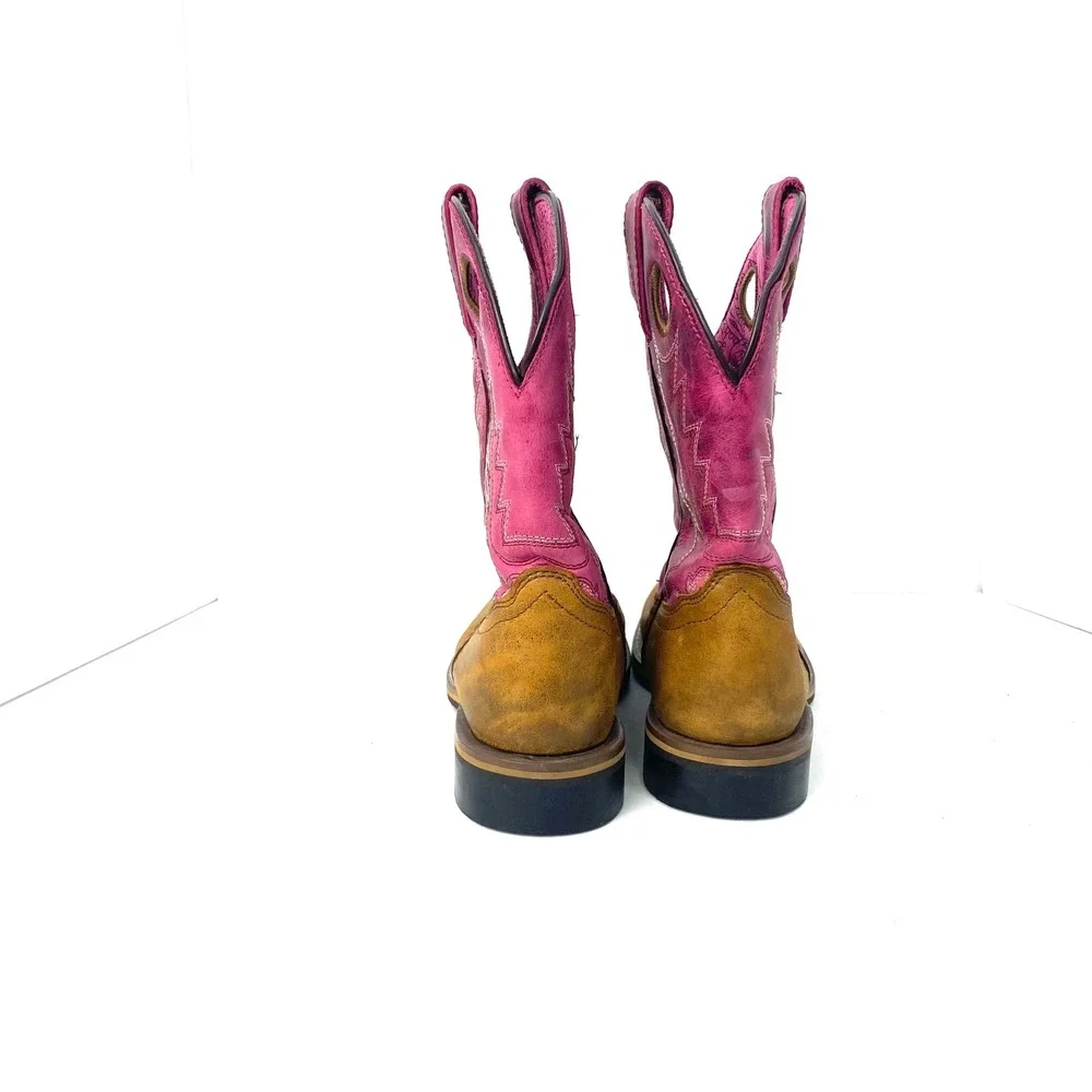 Smoky Mountain Boots Kids Pink Tan Leather Western Cowboy Boots Size‎ 2.5 R